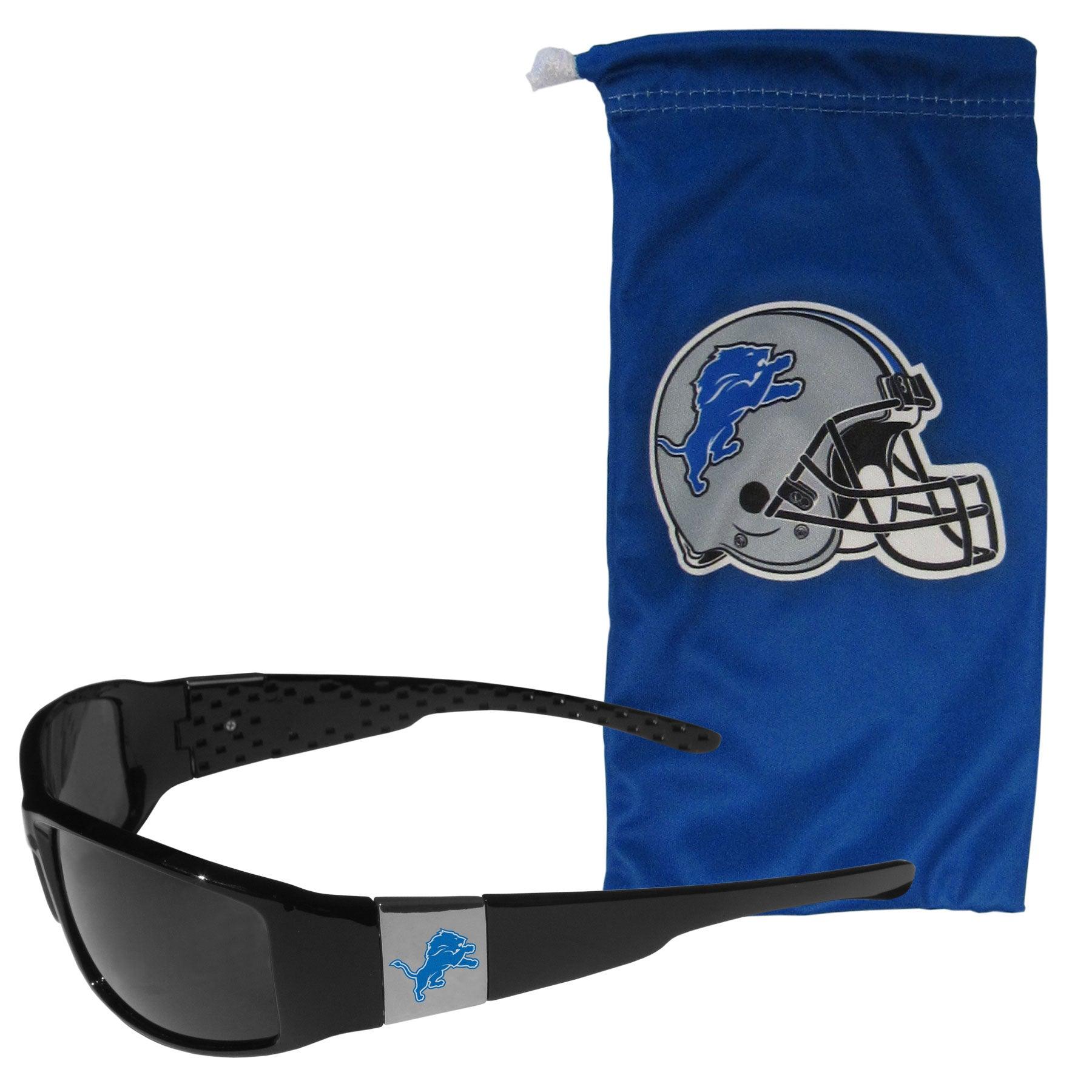 Detroit Lions Chrome Wrap Sunglasses and Bag - Flyclothing LLC