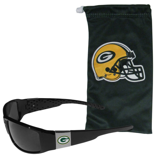 Green Bay Packers Chrome Wrap Sunglasses and Bag - Flyclothing LLC