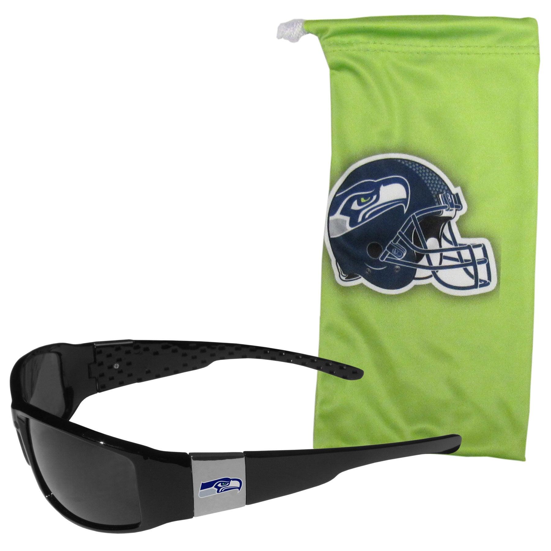 Seattle Seahawks Chrome Wrap Sunglasses and Bag - Flyclothing LLC