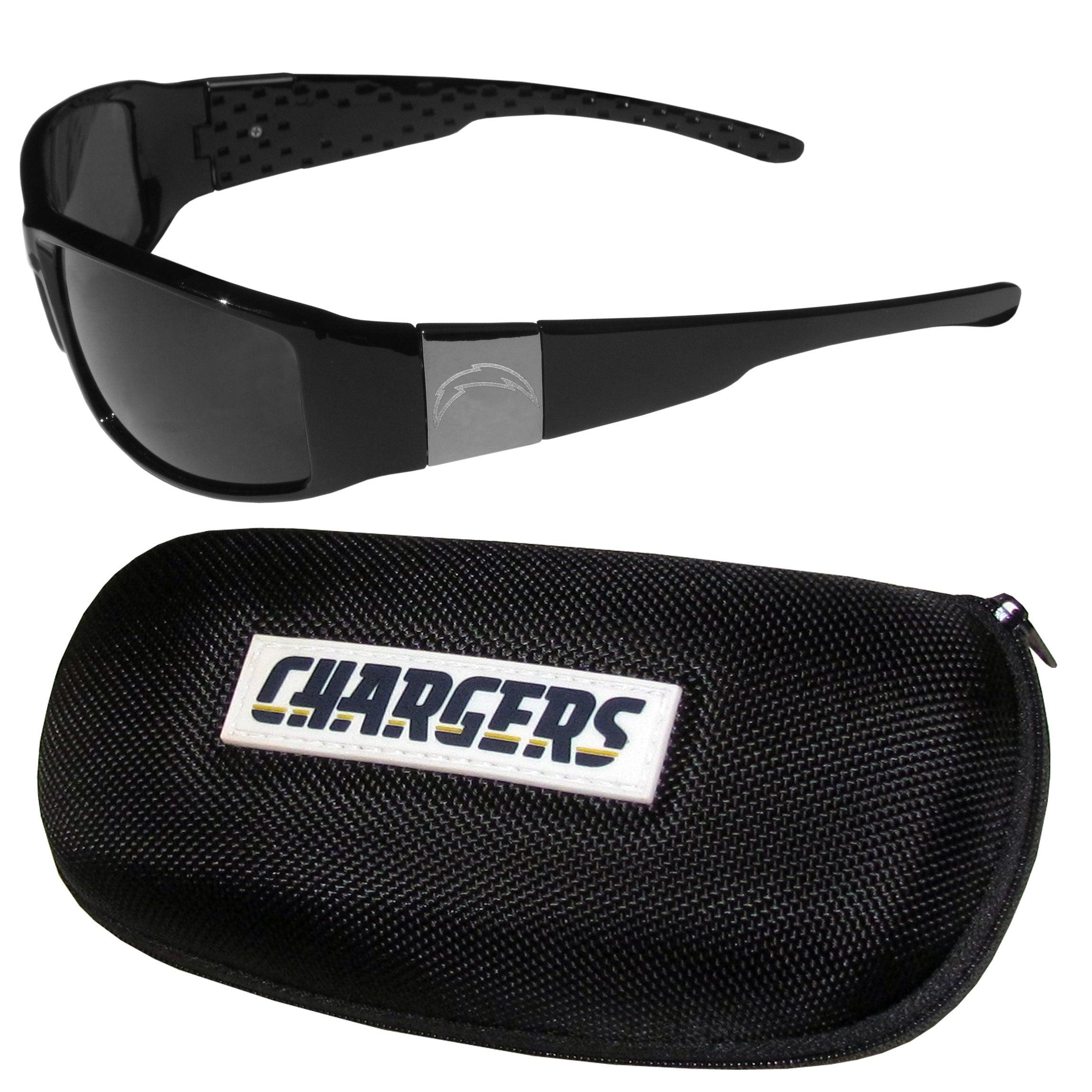 Los Angeles Chargers Chrome Wrap Sunglasses and Zippered Carrying Case - Flyclothing LLC