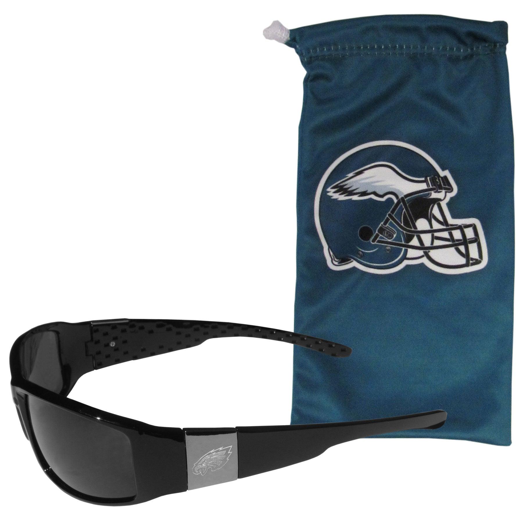 Philadelphia Eagles Etched Chrome Wrap Sunglasses and Bag - Flyclothing LLC