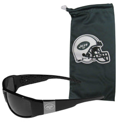 New York Jets Etched Chrome Wrap Sunglasses and Bag - Flyclothing LLC