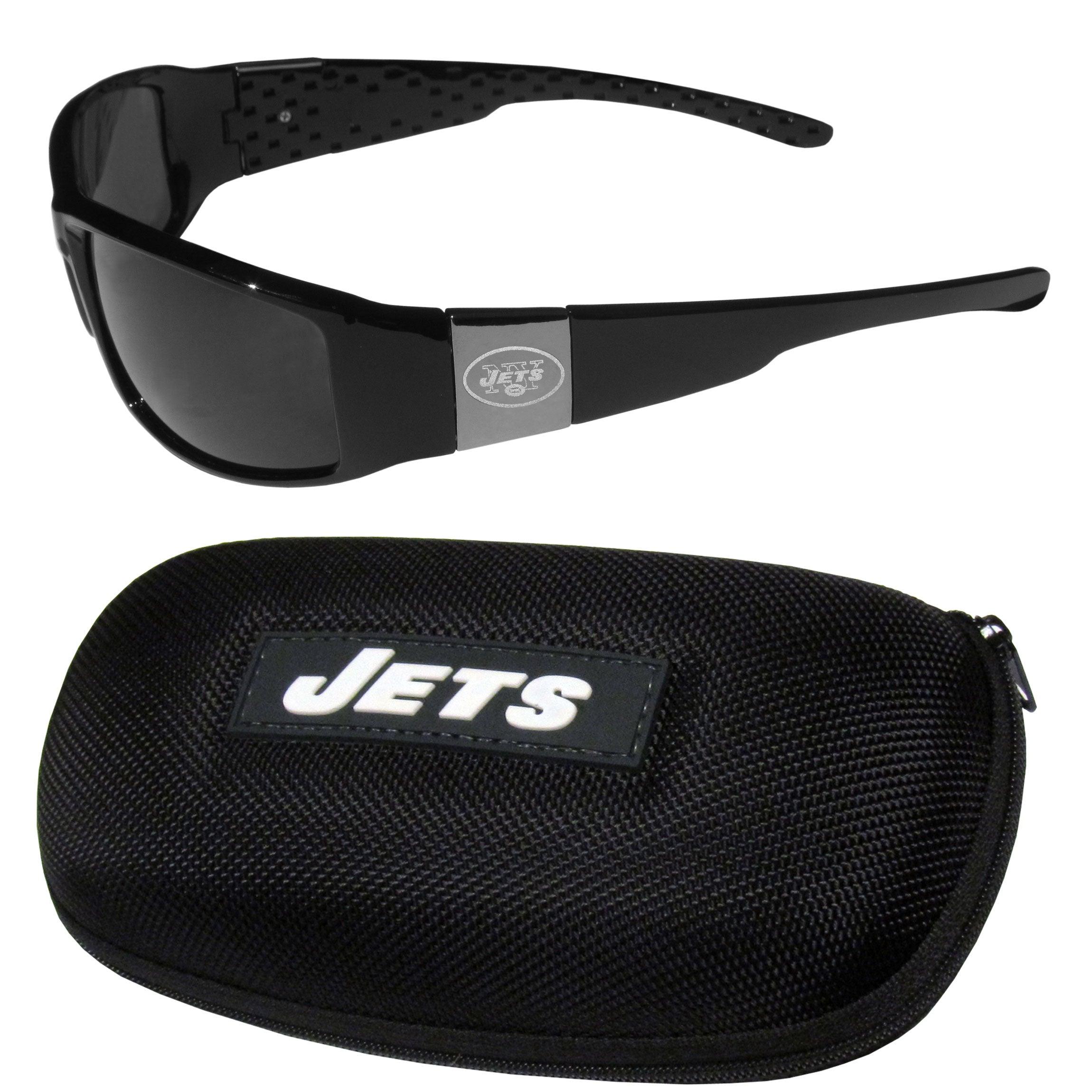 New York Jets Chrome Wrap Sunglasses and Zippered Carrying Case - Flyclothing LLC