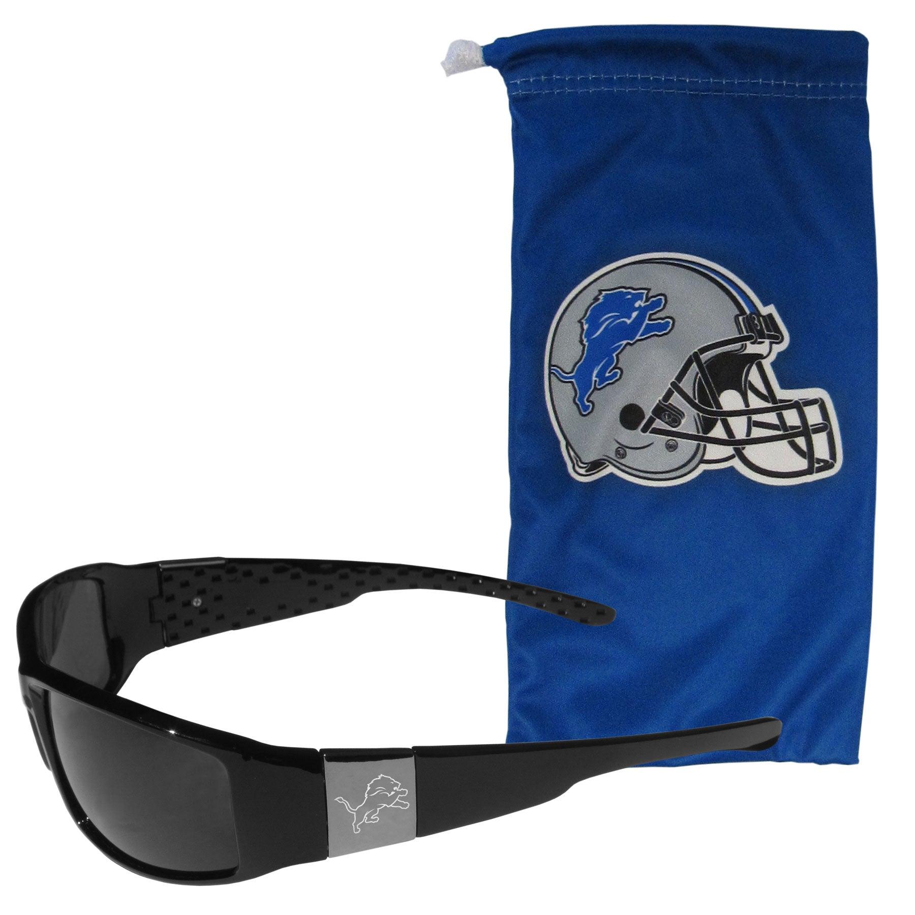 Detroit Lions Etched Chrome Wrap Sunglasses and Bag - Flyclothing LLC