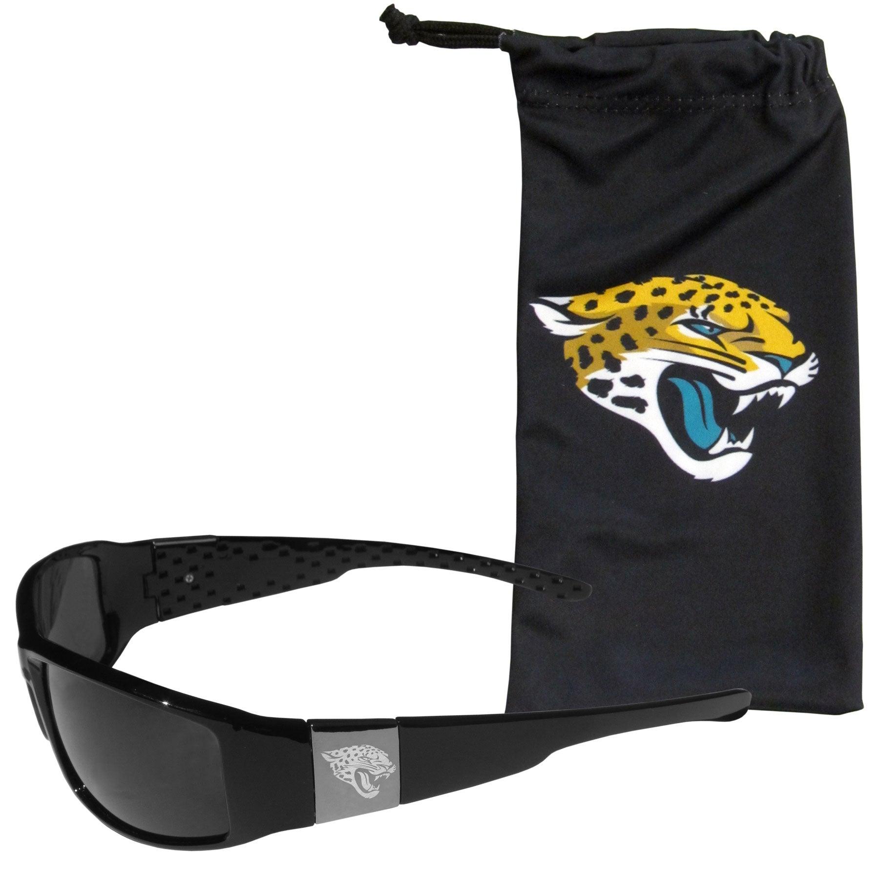 Jacksonville Jaguars Etched Chrome Wrap Sunglasses and Bag - Flyclothing LLC