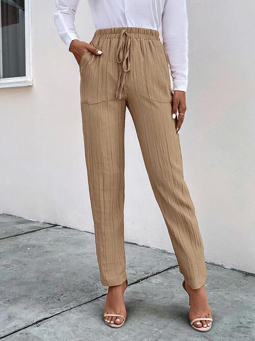 Texture Drawstring Pants with Pockets - Trendsi