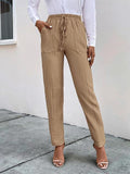 Texture Drawstring Pants with Pockets - Trendsi