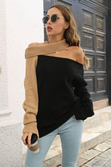 Ribbed Off-Shoulder Lantern Sleeve Pullover Sweater - Trendsi