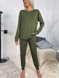 Round Neck Top and Drawstring Pants Lounge Set - Trendsi - Flyclothing LLC