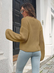 Round Neck Dropped Shoulder Sweater - Trendsi