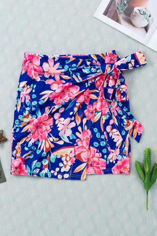 Floral Tied Mini Skirt - Trendsi - Flyclothing LLC