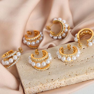 Pearl Titanium Steel C-Hoop Earrings - Trendsi