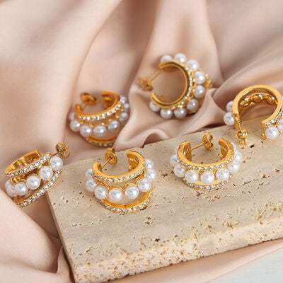 Pearl Titanium Steel C-Hoop Earrings - Trendsi - Flyclothing LLC