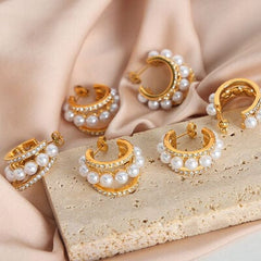 Pearl Titanium Steel C-Hoop Earrings - Trendsi