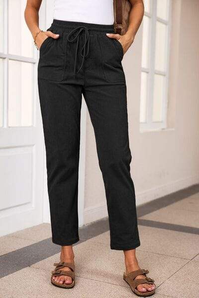 Drawstring Straight Pants with Pockets - Trendsi - Flyclothing LLC