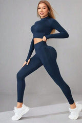 Mock Neck Long Sleeve Top and Pants Active Set - Trendsi