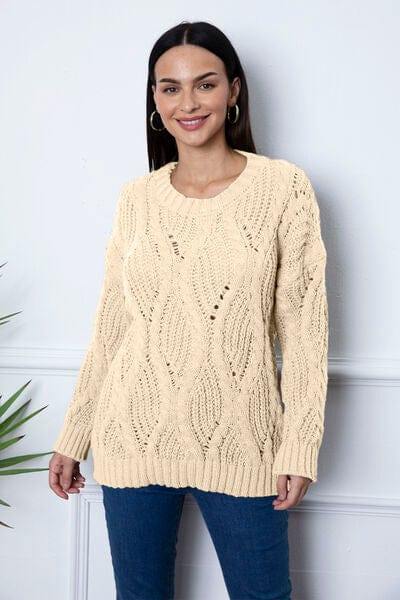 Round Neck Dropped Shoulder Sweater - Trendsi