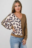 Leopard V-Neck Waffle-Knit Top - Trendsi