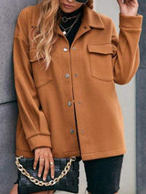 Pocketed Snap Down Dropped Shoulder Jacket - Trendsi - Flyclothing LLC
