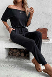 Off-Shoulder Jumpsuit with Pockets - Trendsi - Flyclothing LLC