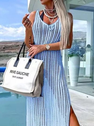 Openwork Slit Cutout Wide Strap Dress - Trendsi