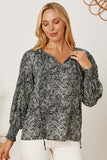 Printed Tie Neck Lantern Sleeve Blouse - Trendsi
