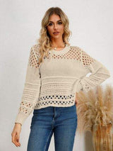 Cutout Round Neck Knit Top - Trendsi - Flyclothing LLC