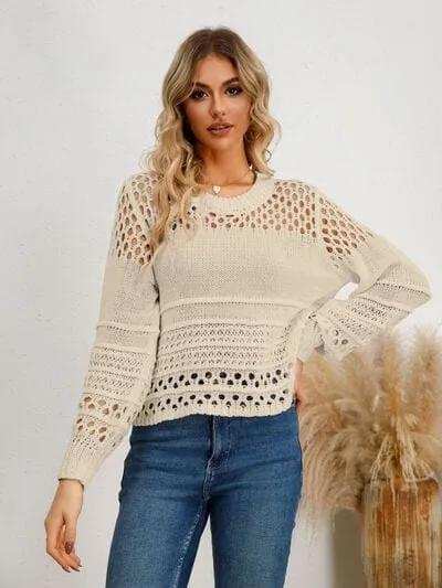 Cutout Round Neck Knit Top - Trendsi - Flyclothing LLC