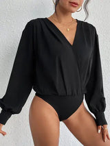 Surplice Ruched Long Sleeve Bodysuit - Trendsi - Flyclothing LLC