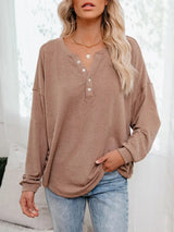 Buttoned Drop Shoulder Top - Trendsi - Flyclothing LLC