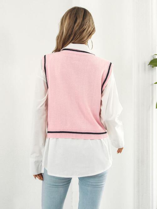 Skull Contrast V-Neck Sweater Vest - Flyclothing LLC