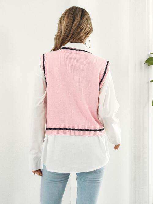 Skull Contrast V-Neck Sweater Vest - Trendsi - Flyclothing LLC