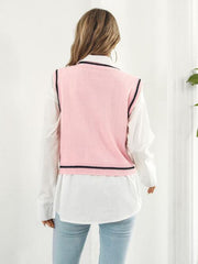 Skull Contrast V-Neck Sweater Vest - Flyclothing LLC