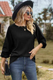 Eyelet Round Neck Long Sleeve T-Shirt - Trendsi - Flyclothing LLC