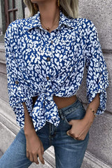 Leopard Roll-Tap Sleeve Shirt - Trendsi - Flyclothing LLC