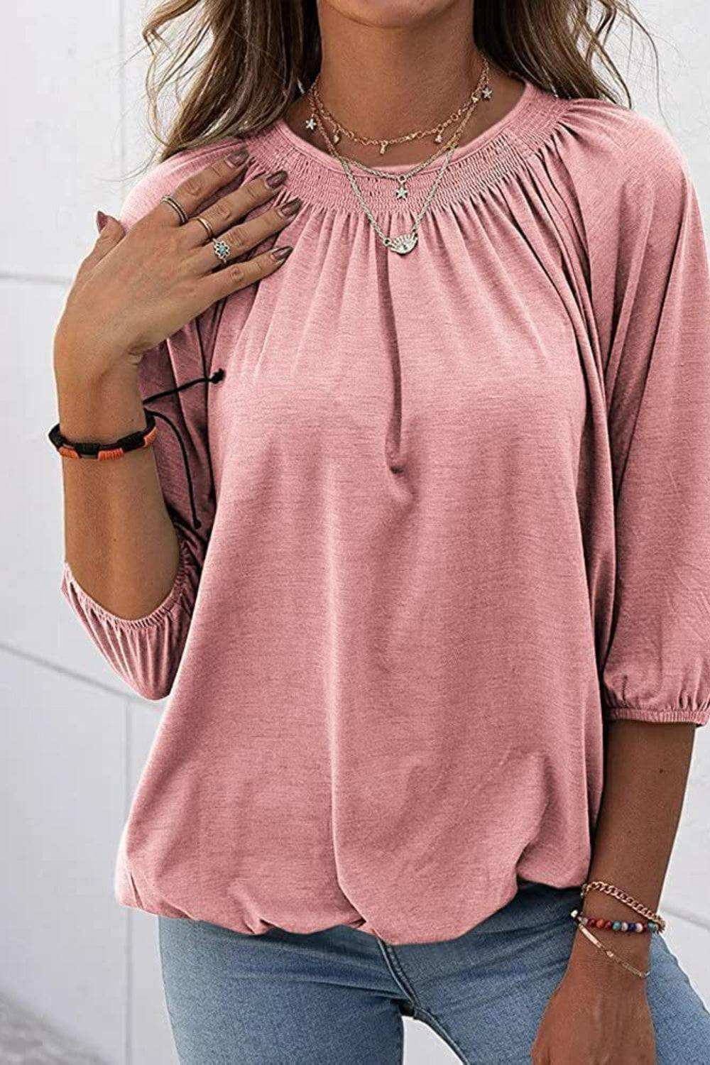 Gathered Detail Round Neck T-Shirt - Trendsi - Flyclothing LLC