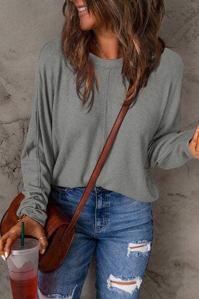 Double Take Full Size Round Neck Long Sleeve T-Shirt - Trendsi - Flyclothing LLC