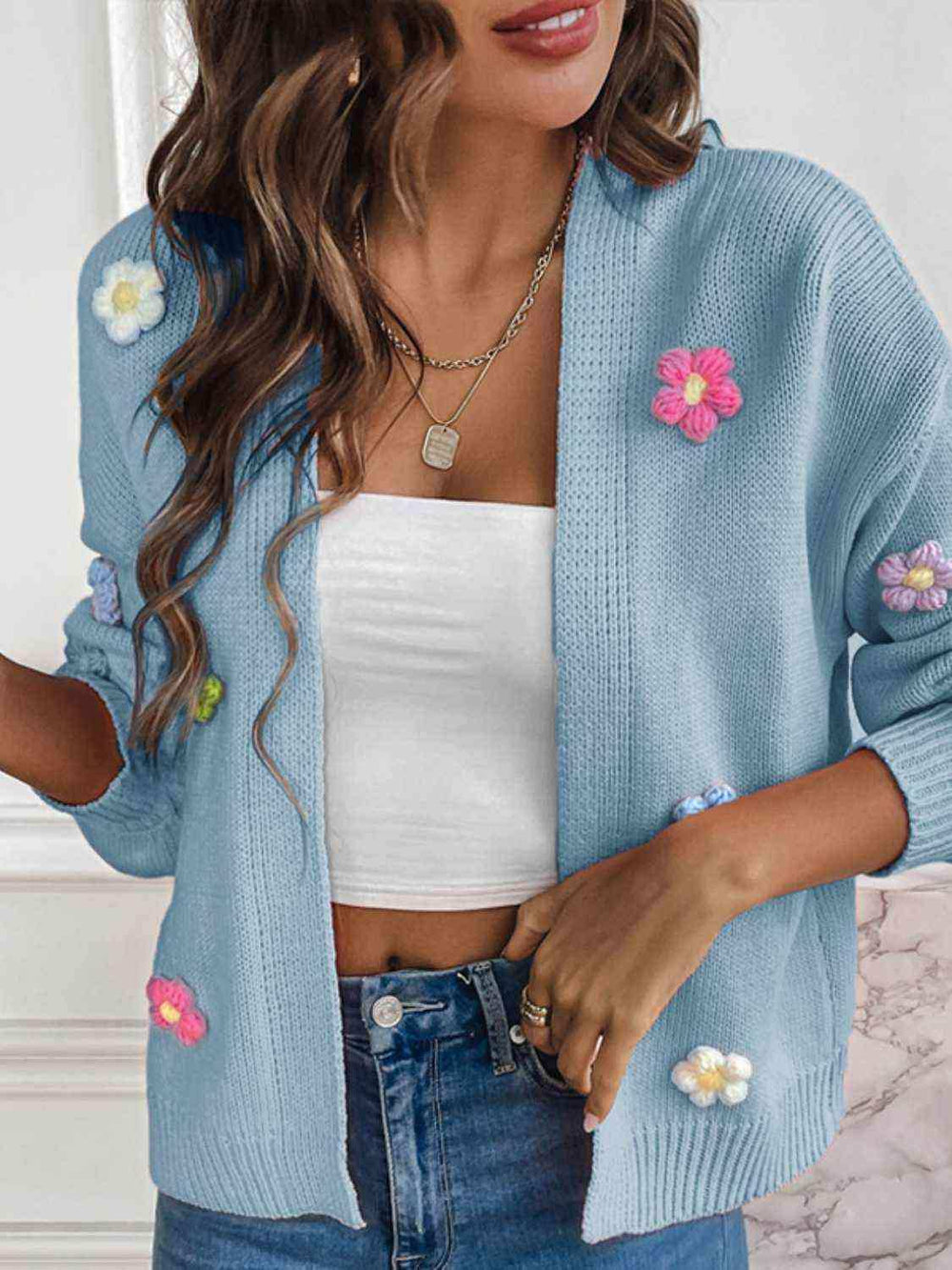 Floral Long Sleeve Open Front Cardigan - Trendsi - Flyclothing LLC