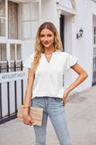 Notched Neck Flutter Sleeve Satin Top - Trendsi - Flyclothing LLC
