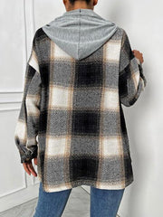 Plaid Drawstring Hooded Jacket - Trendsi
