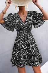 Printed Smocked Waist Layered Surplice Dress - Trendsi - Flyclothing LLC