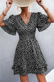 Printed Smocked Waist Layered Surplice Dress - Trendsi - Flyclothing LLC