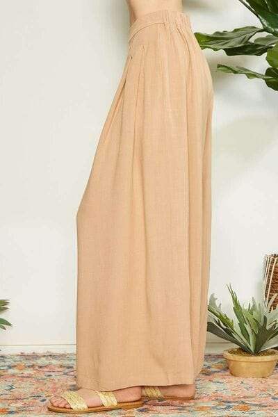 Mittoshop Wrap Pleating Detail Wide Leg Pants - Trendsi - Flyclothing LLC