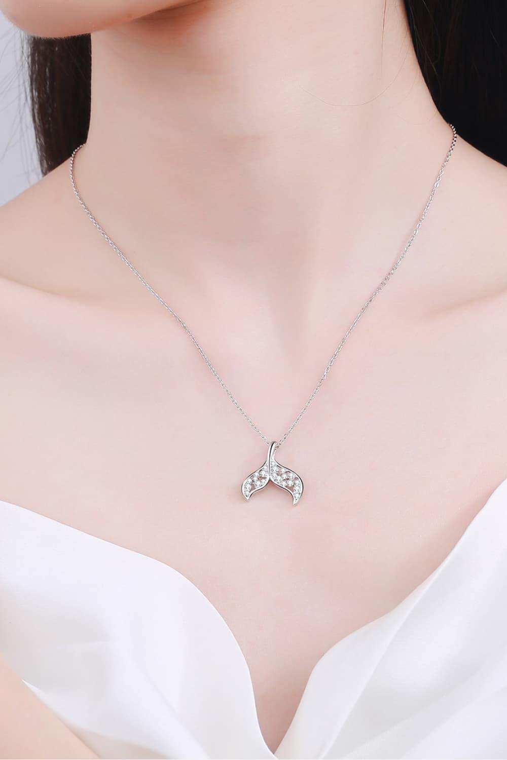 Moissanite Fishtail Pendant 925 Sterling Silver Necklace - Trendsi - Flyclothing LLC