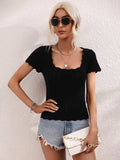 Scalloped Hem Square Neck Knit Top - Trendsi - Flyclothing LLC