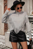 Turtle Neck Tassel Front Long Sleeve Pullover Sweater - Trendsi - Flyclothing LLC