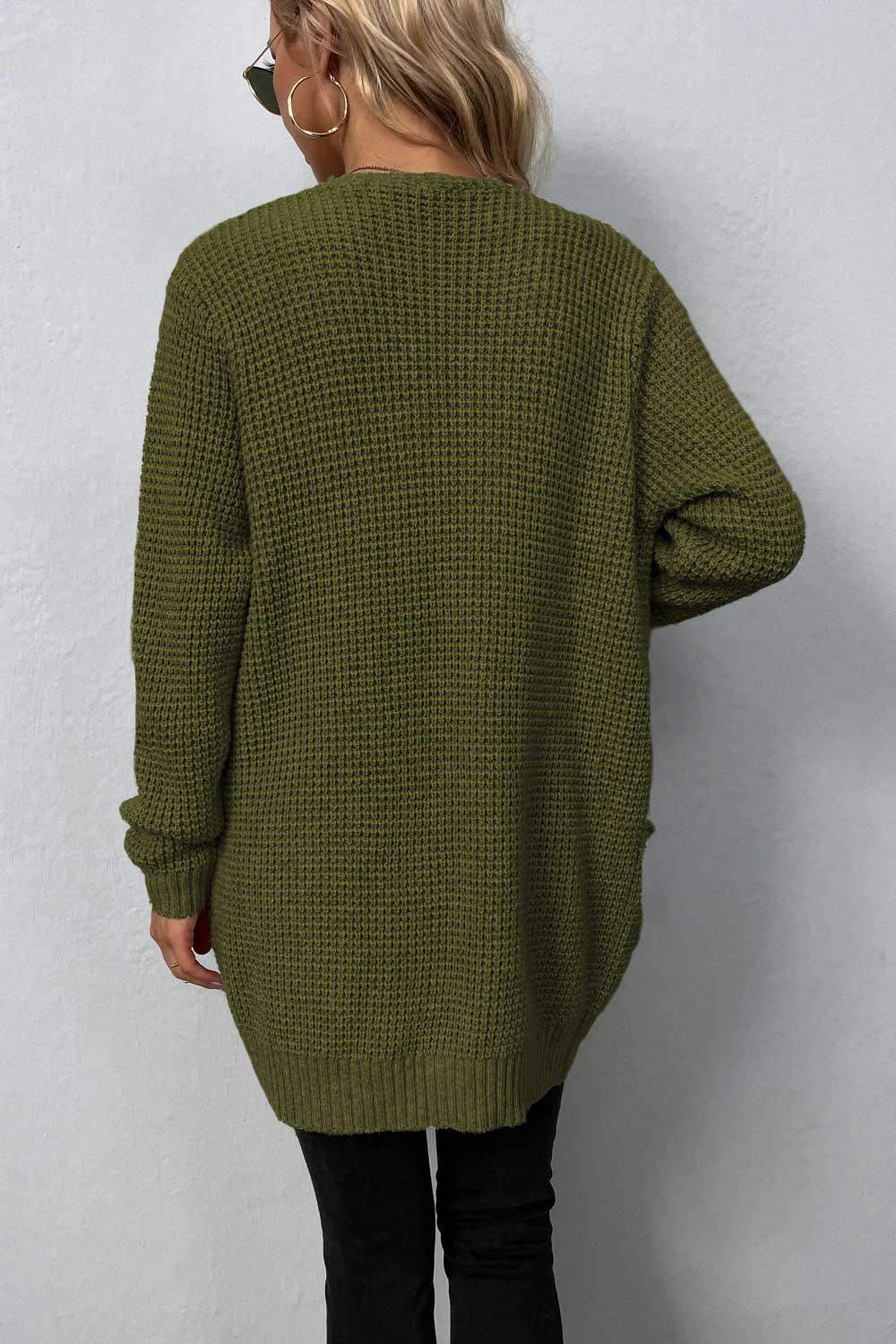 Rib-Knit Open Front Pocketed Cardigan - Trendsi - Flyclothing LLC