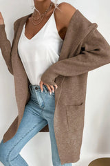 Ribbed Open Front Hooded Cardigan with Pockets - Trendsi - Flyclothing LLC