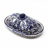 Handmade Pottery Butter Dish, Blue Flower - Encantada - Encantada