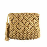 Macrame Clutch with Tassel, Tan - Beaurer Creations - Flyclothing LLC